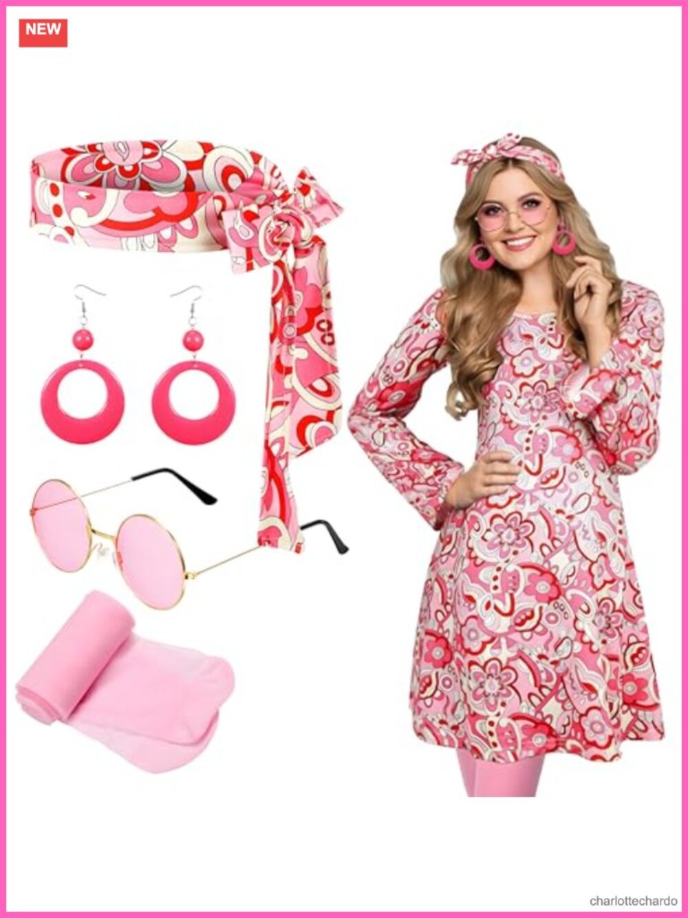 1970s Disco Outfit Costume for Women Hippie 5 Piece Set